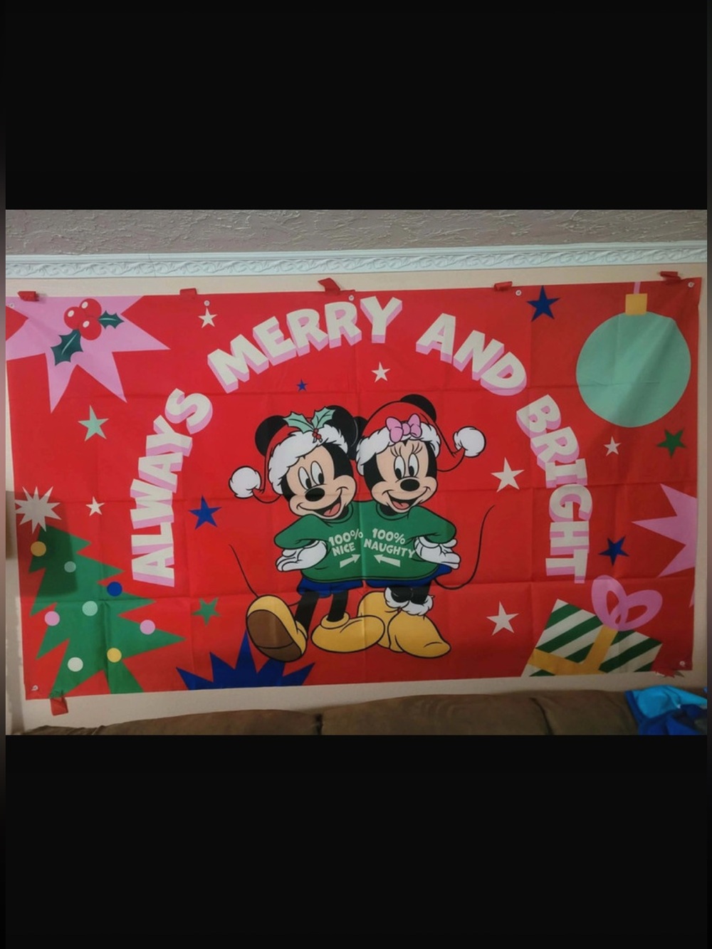 Disney Mickey & Minnie Holiday Banner - Red, Green, Yellow Size 94x72